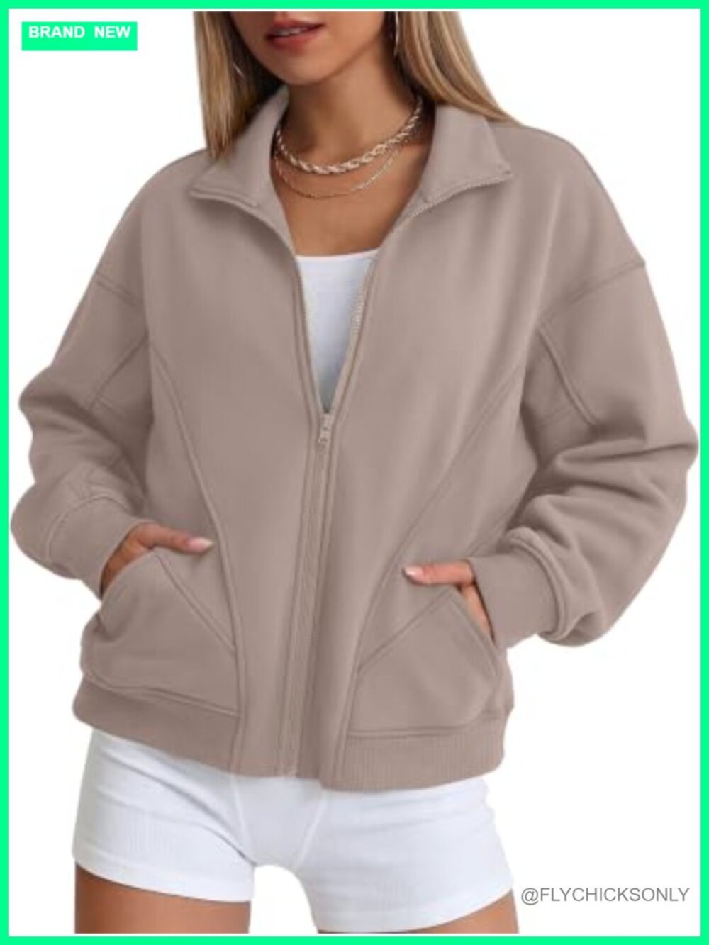 Womens Zip Up Sweatshirt Oversized Fleece Batwing Sleeve Jacket